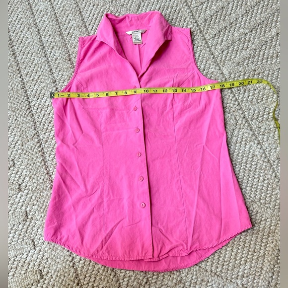 Pink sleeveless button up top, casual %100 silk Edward shirt size Small - Picture 2 of 5